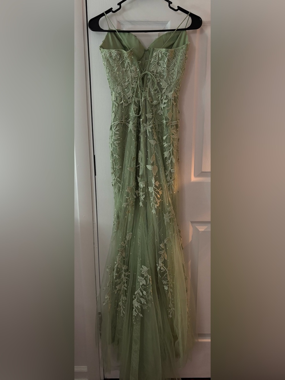Elegant Sage Green Embroidered Prom Gown - Picture 2 of 6